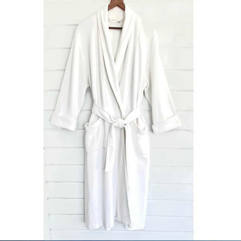 PLUTO Sylvie Womens Long Robe in Modal and Cotton - WHITE - L